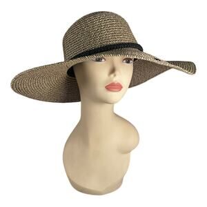 Calia Wide Brim Straw Hat Black Braided Trim Sun Hat One Size NWT Vacation Beach